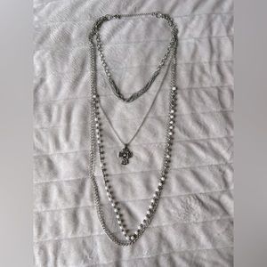 White House Black Market 4 Layer Silver Cross Necklace